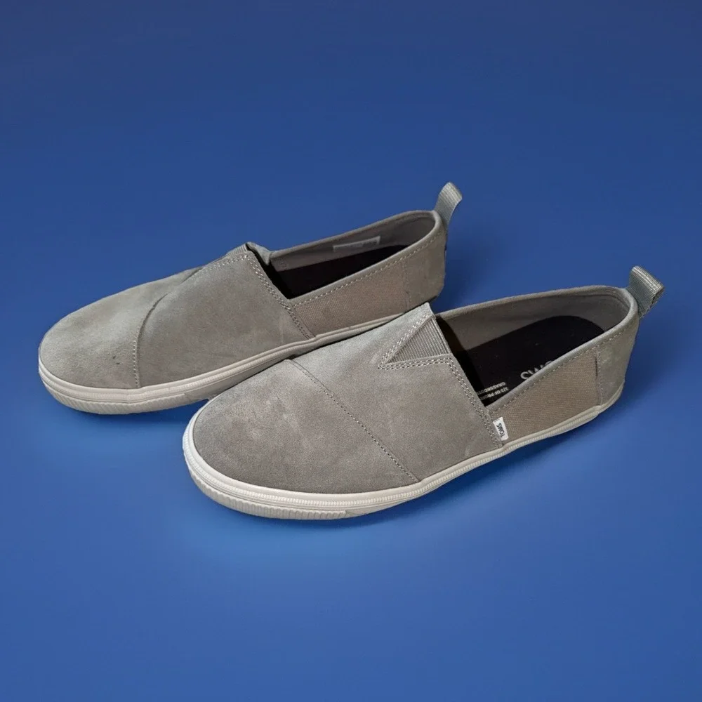 Toms Shoes Mens 8.5 Alpargata Flats Slip On Gray Canvas Round Toe Comfort